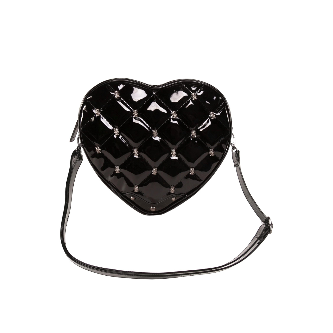 Frank Studded Quilted Heart Shoulder Bag - Black